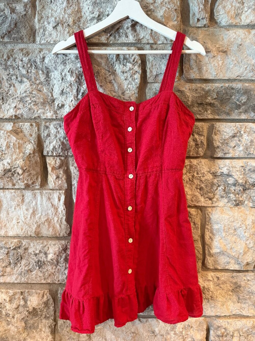 Red Linen Mini Dress - Size: M